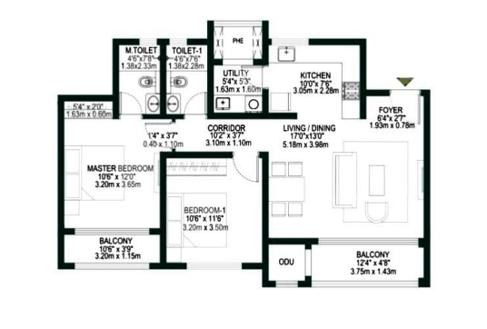 Godrej Park Retreat 2 BHK LUXE Floorplan